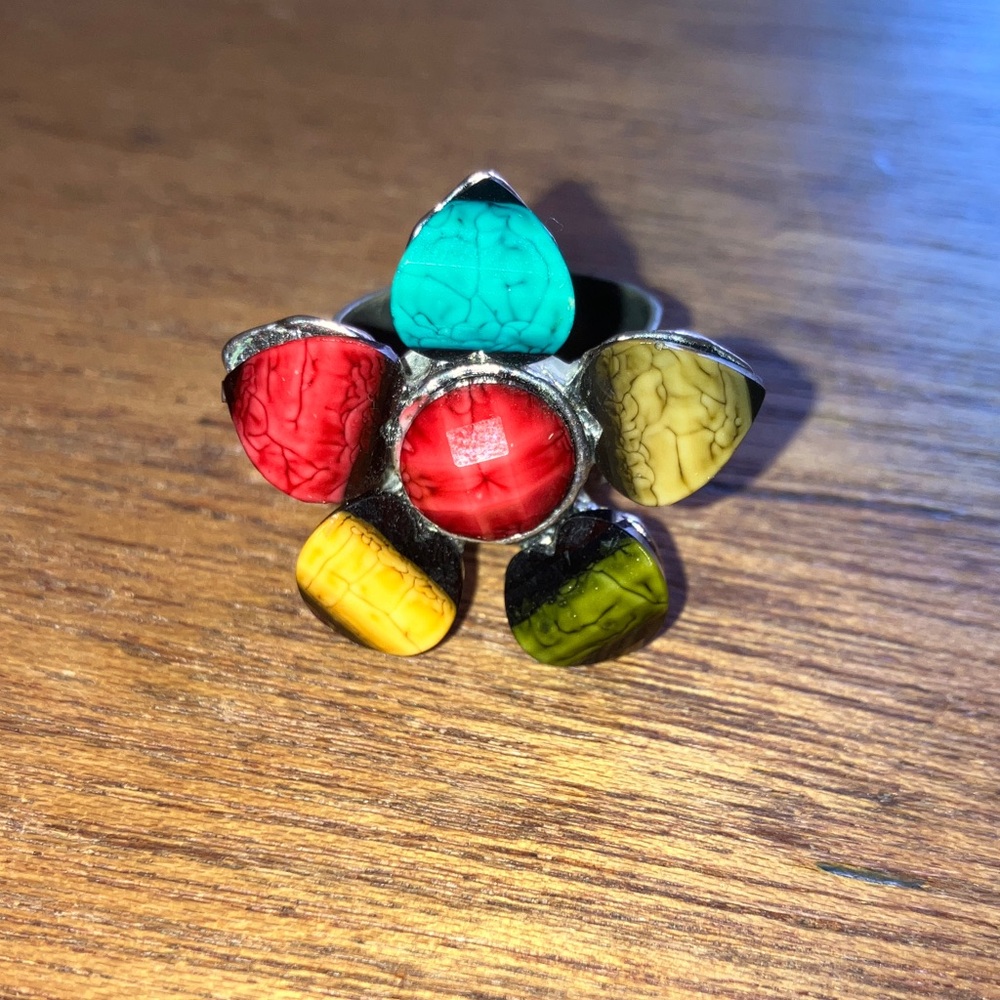 Colorful Chunky Stone Flower Ring